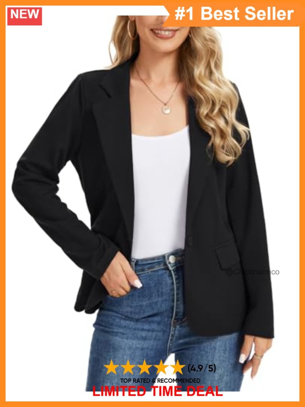 Jersey Knit Open Front Blazer Notch Collar Long Sleeve Business Casual Work